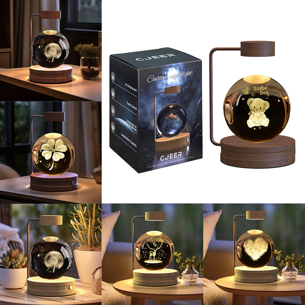 Crystal Ball Cosmic Night Light – USB Powered Warm Bedside Lamp