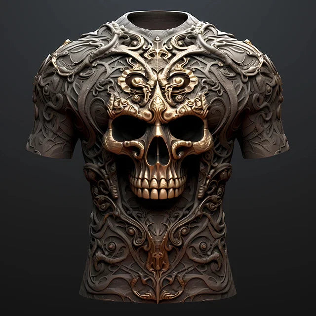 Skull 3D Spider Print T-Shirt – Men's Streetwear Designer Oversized Short Sleeve Sweatshirt, Casual Daily Wear