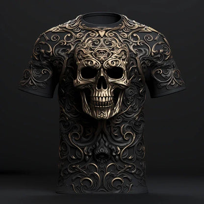 Skull 3D Spider Print T-Shirt – Men's Streetwear Designer Oversized Short Sleeve Sweatshirt, Casual Daily Wear