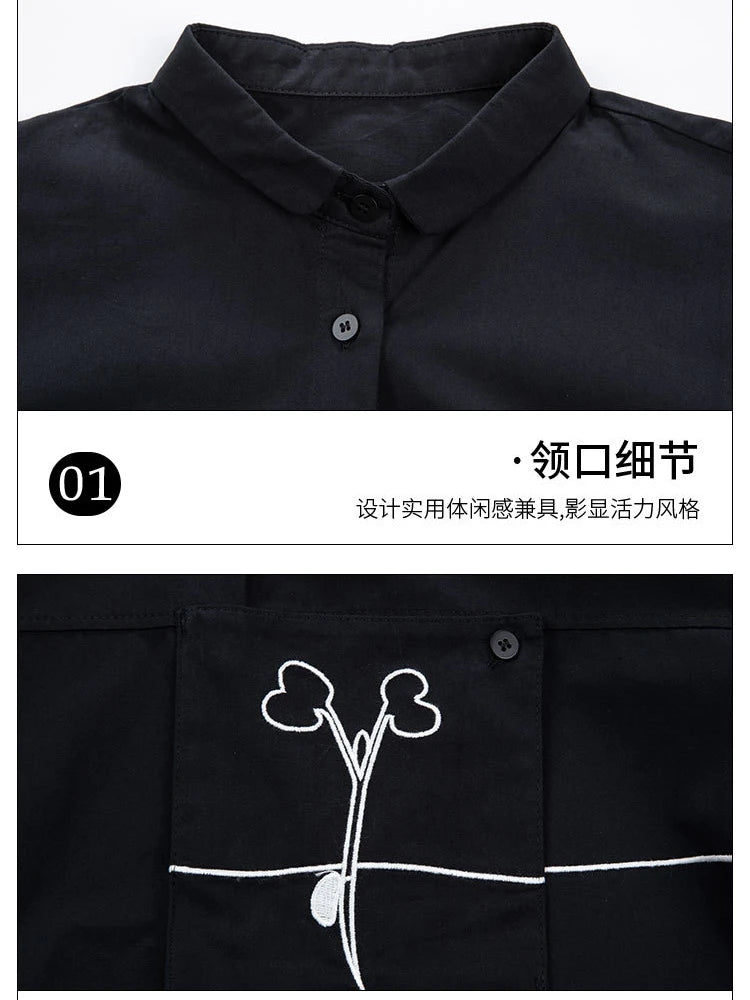 Long Sleeve Embroidered Black Shirt